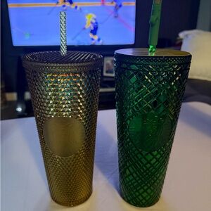 Starbucks Gold Disneyland and Green Textured Wicked Tumblers